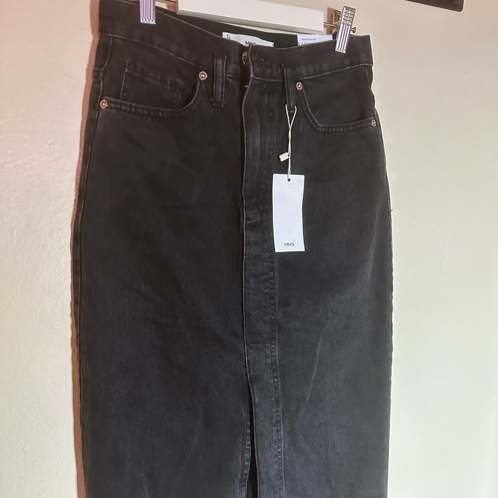MANGO denim washed black pencil skirt xxs